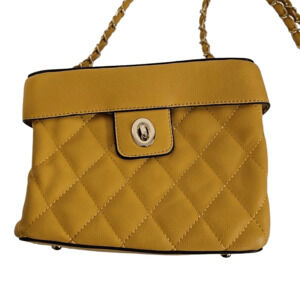 Boutique Mustard Yellow Quilted Bucket Purse Chain Wrapped Strap Crossbody Bag